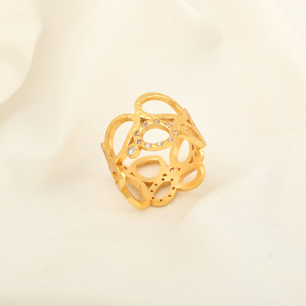 Gold Openwork Statement Ring with White CZ Accents