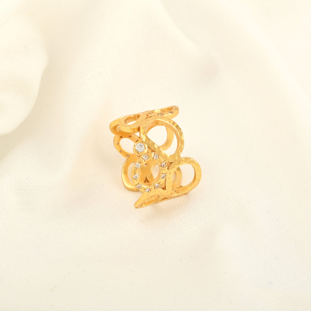 Gold Openwork Statement Ring with White CZ Accents