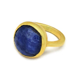 925 Silver Gold Plated Blue Sapphire Statement Ring, Wholesale jewelry