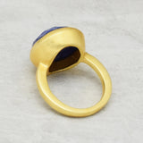 925 Silver Gold Plated Blue Sapphire Statement Ring, Wholesale jewelry