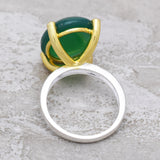 Brass gold, silver plated green onyx rings, women accessory, Wholesale jewelry