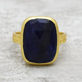 Solid 925 Silver Gold Plated Blue Sapphire Statement Rings