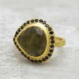 Labradorite and Black Onyx Heart Shape Ring