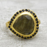 Labradorite and Black Onyx Heart Shape Ring