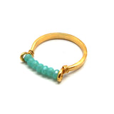 Brass 22k Gold Plated Aqua Chalcedony, Iolite Beads Band Rings, Wholesale jewelry