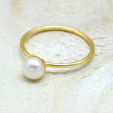 Natural Pearl Gemstone Statement Ring, Brass 22k Gold Plated Rings