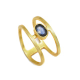 Brass 22k Gold Plated Labradorite Gemstone Double Band Rings, June birthstone Ring