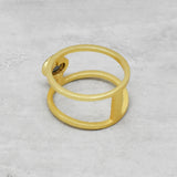 Brass 22k Gold Plated Labradorite Gemstone Double Band Rings, June birthstone Ring