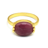 925 Silver Gold Plated Pink Quartz Gemstone Statement Rings