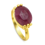 925 Silver Gold Plated Pink Quartz Gemstone Statement Rings