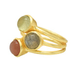 Triple-Stone Labradorite Peach Moon Stone Prehnite Stacking Ring