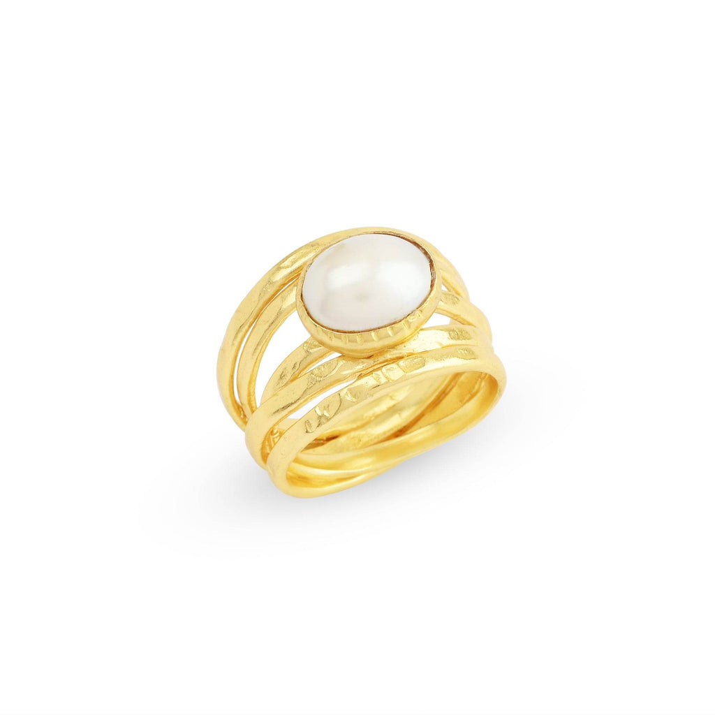 Pearl, Aquamarine, Black Onyx Statement Ring - La Vitá Jewels