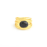 Pearl, Aquamarine, Black Onyx Statement Ring