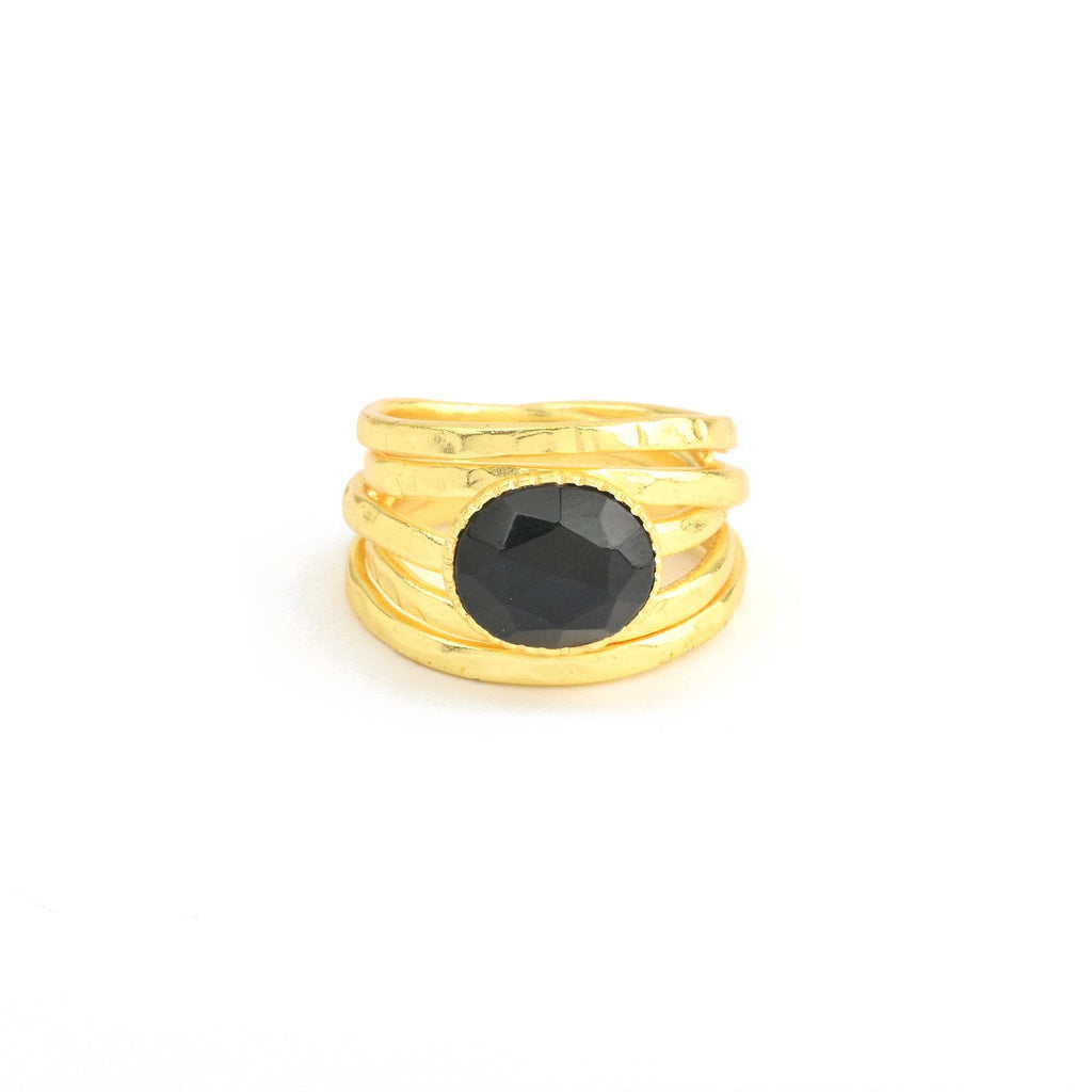 Pearl, Aquamarine, Black Onyx Statement Ring - La Vitá Jewels