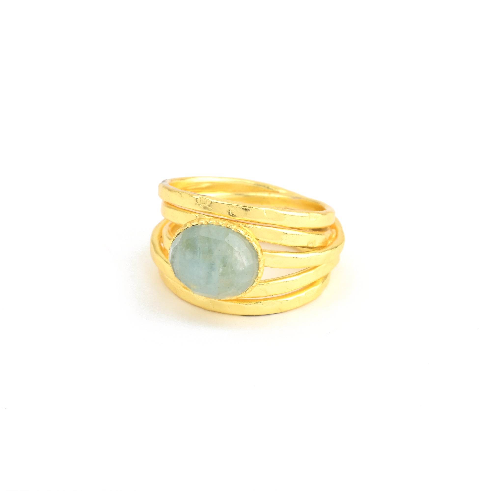 Pearl, Aquamarine, Black Onyx Statement Ring - La Vitá Jewels