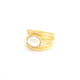 Pearl, Aquamarine, Black Onyx Statement Ring