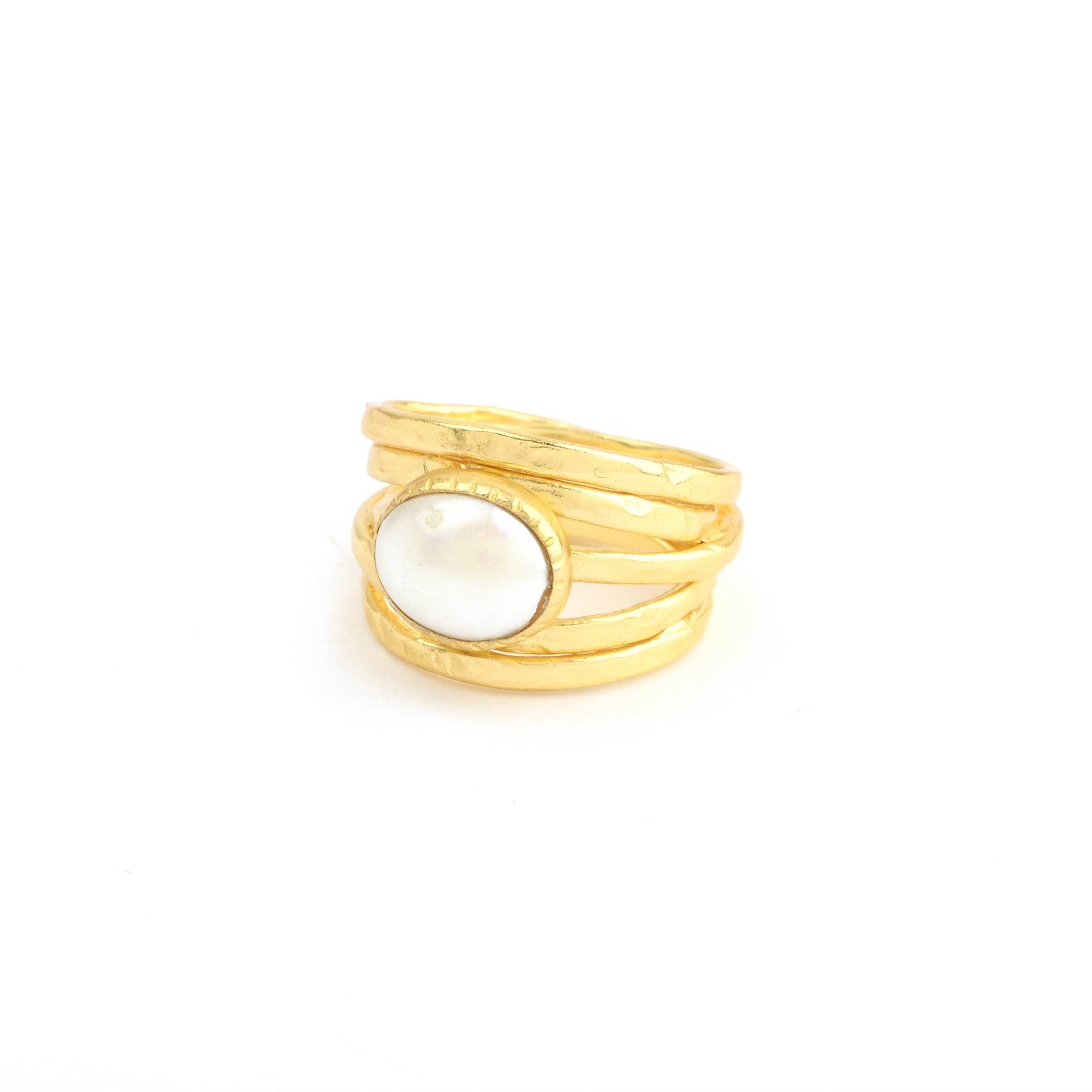 Pearl, Aquamarine, Black Onyx Statement Ring - La Vitá Jewels