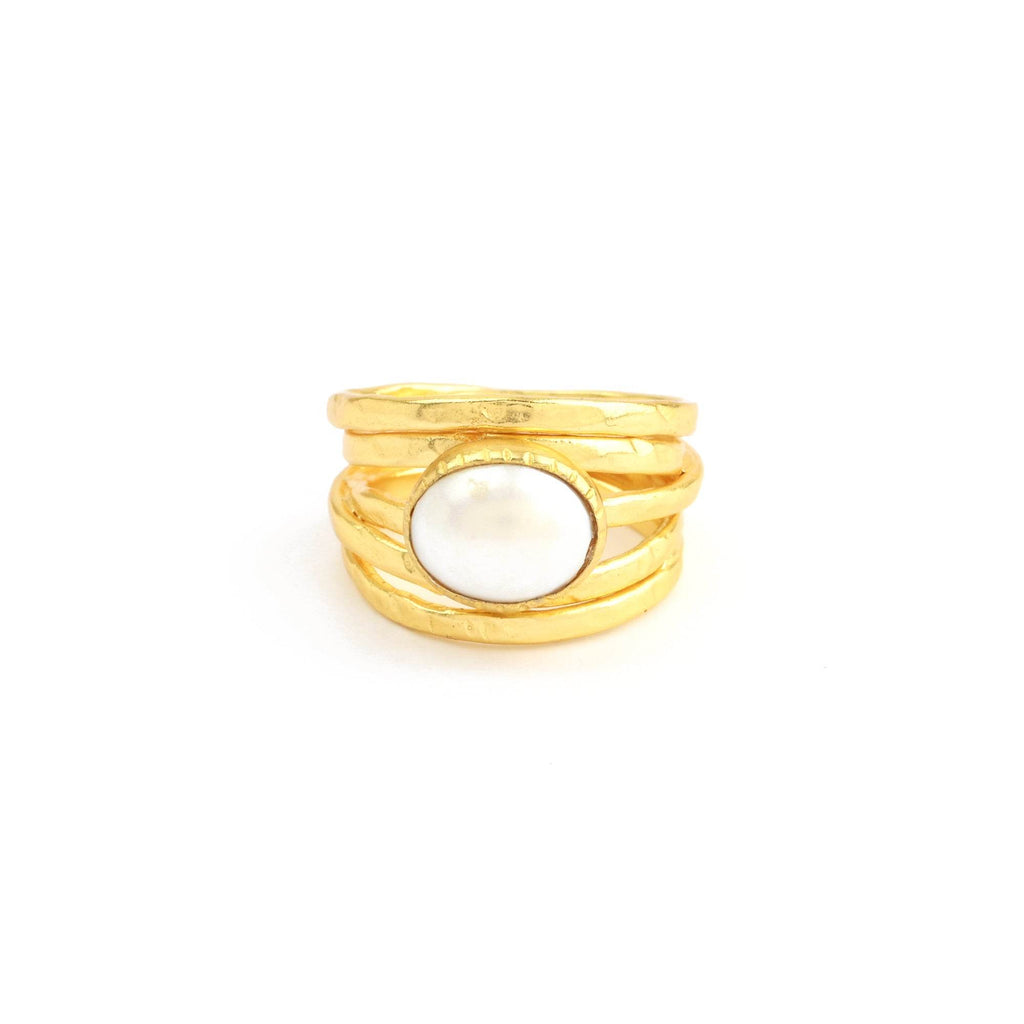 Pearl, Aquamarine, Black Onyx Statement Ring - La Vitá Jewels