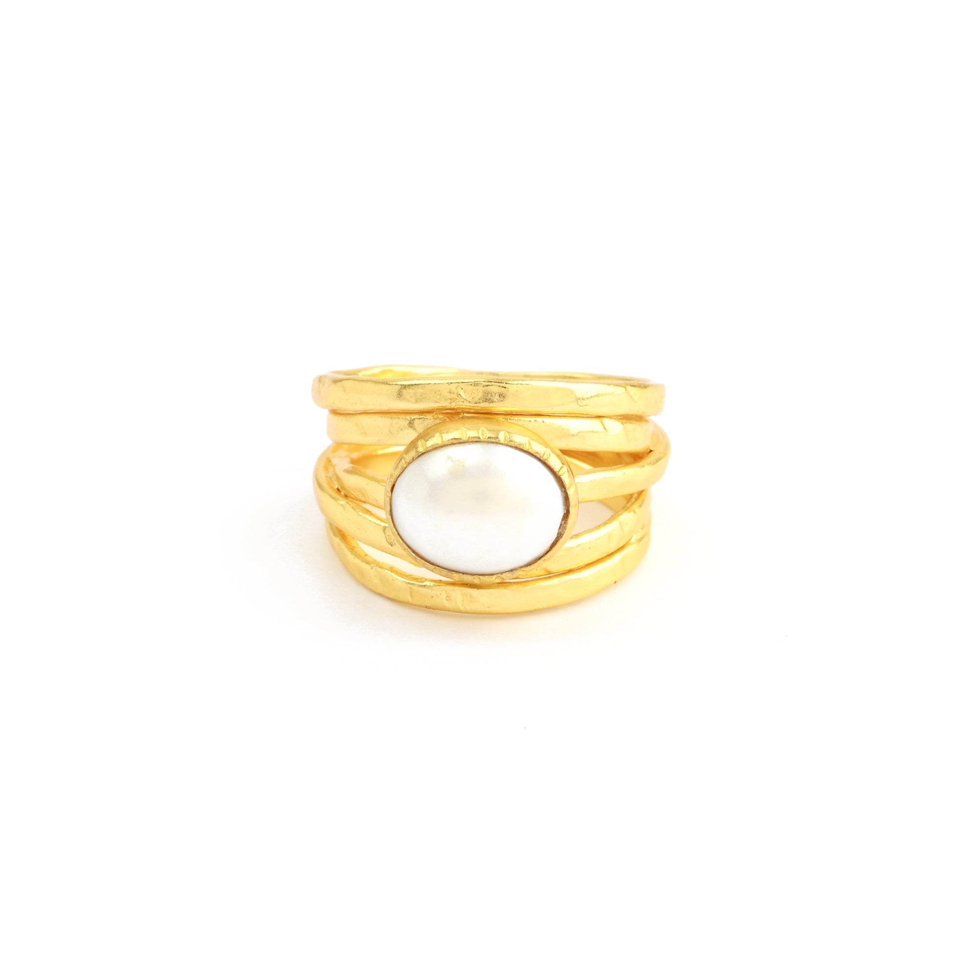 Pearl, Aquamarine, Black Onyx Statement Ring - La Vitá Jewels