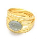 Aqua chalcedony & Aquamarine Gold Plated Statement Ring, 925 Silver, Brass Ring, Wholesale jewelry