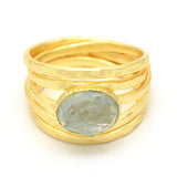 Aqua chalcedony & Aquamarine Gold Plated Statement Ring, 925 Silver, Brass Ring, Wholesale jewelry