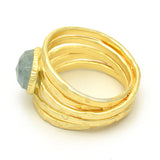 Aqua chalcedony & Aquamarine Gold Plated Statement Ring, 925 Silver, Brass Ring, Wholesale jewelry