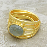 Aqua chalcedony & Aquamarine Gold Plated Statement Ring, 925 Silver, Brass Ring, Wholesale jewelry