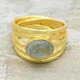 Aqua chalcedony & Aquamarine Gold Plated Statement Ring, 925 Silver, Brass Ring, Wholesale jewelry