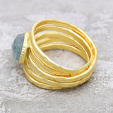 Aqua chalcedony & Aquamarine Gold Plated Statement Ring, 925 Silver, Brass Ring, Wholesale jewelry