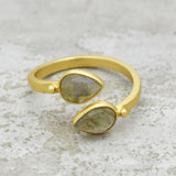 925 Sterling Silver Gold Plated Labradorite Cuff Ring, Adjustable Gemstone Ring, Wholesale jewelry