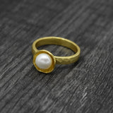 Brass 22k Gold Plated Pearl Gemstone Statement Rings