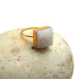 Brass Gold Plated White Druzy Gemstone Ring, Wholesale jewelry