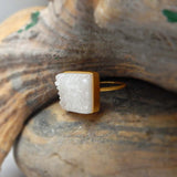 Brass Gold Plated White Druzy Gemstone Ring, Wholesale jewelry