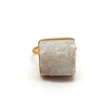 Brass Gold Plated White Druzy Gemstone Ring, Wholesale jewelry