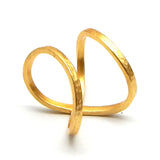 Brass 22k Gold Plated Hammered Criss Cross X Band Ring, Stackable rings