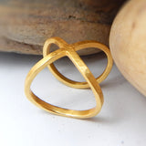 22k  Hammered Criss Cross X Band Ring, Stackable rings