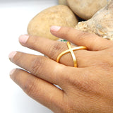 Brass 22k Gold Plated Hammered Criss Cross X Band Ring, Stackable rings