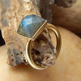 Square Cut Labradorite Gemstone Statement Rings,