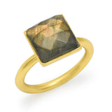 Solid 925 Silver Gold Plated Square Cut Labradorite Gemstone Statement Rings, Wholesale jewelry