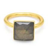 Square Cut Labradorite Gemstone Statement Rings,