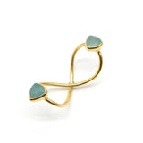 Brass Gold Plated Aqua Chalcedony Gemstone Knuckle Rings, Wholesale jewelry