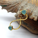 Brass Gold Plated Aqua Chalcedony Gemstone Knuckle Rings, Wholesale jewelry