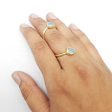 Brass Gold Plated Aqua Chalcedony Gemstone Knuckle Rings, Wholesale jewelry