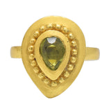 Gold Plated Silver Metal Filled Pear shape Center Peridot Stone Bezel Ring