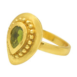 Gold Plated Silver Metal Filled Pear shape Center Peridot Stone Bezel Ring