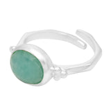 Brass Silver Plated Amazonite Gemstone Adjustable Statement Rings, Wholesale jewelry