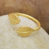 Brass 22k Gold Plated Open Cuff Leaf Rings, Women Accessory, Wholesale jewelry