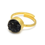 22k  Black Druzy Adjustable Rings, Wholesale Jewelry