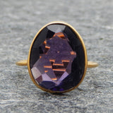 Brass Gold Plated Amethyst Gemstone Statement Rings, Wholesale jewelry