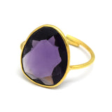 Brass Gold Plated Amethyst Gemstone Statement Rings, Wholesale jewelry